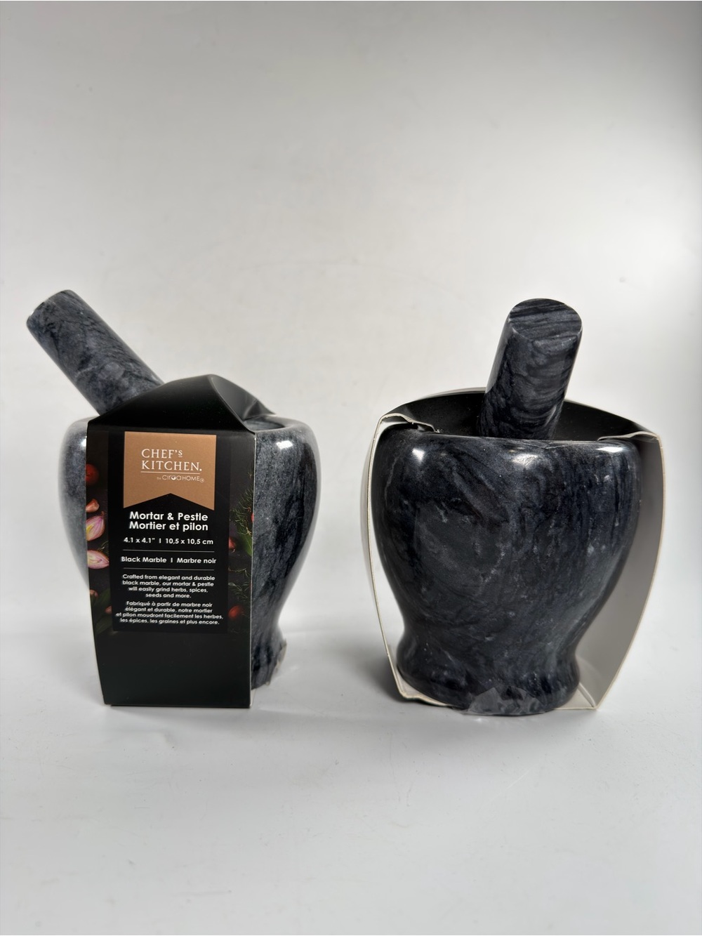 Mortar & Pestle, Marbled, Chef's Kitchen Marble NEW Set Of Two 4.1x4.1